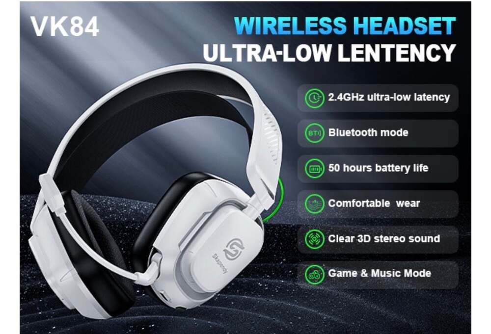Skapendy VK84 Wireless Gaming Headset, 2.4GHz & Bluetooth, 50H Battery